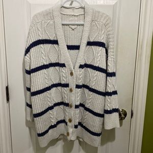 Aerie white and blue chunky cable knit long cardigan Women’s XXL